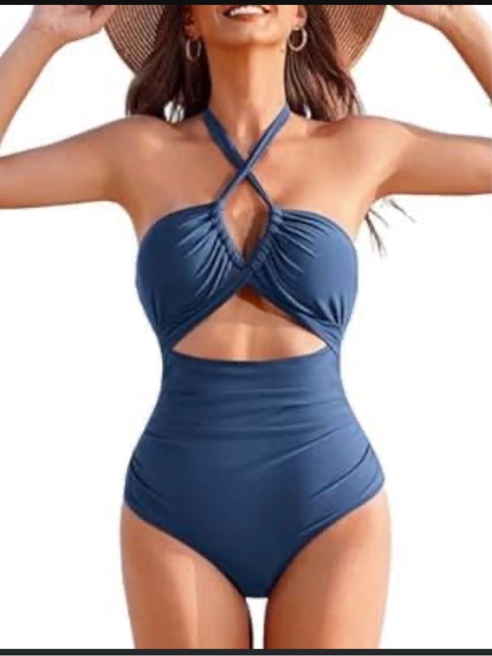 Cross-Halter Cutout One-Piece Swimsuit in Blue